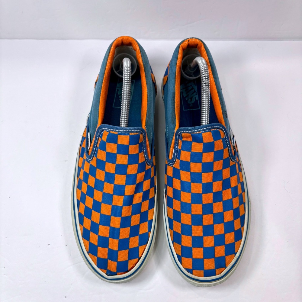 Vans Mens 10 Slip On Checkerboard Orange Blue Sneakers Skater Streetwear Grunge